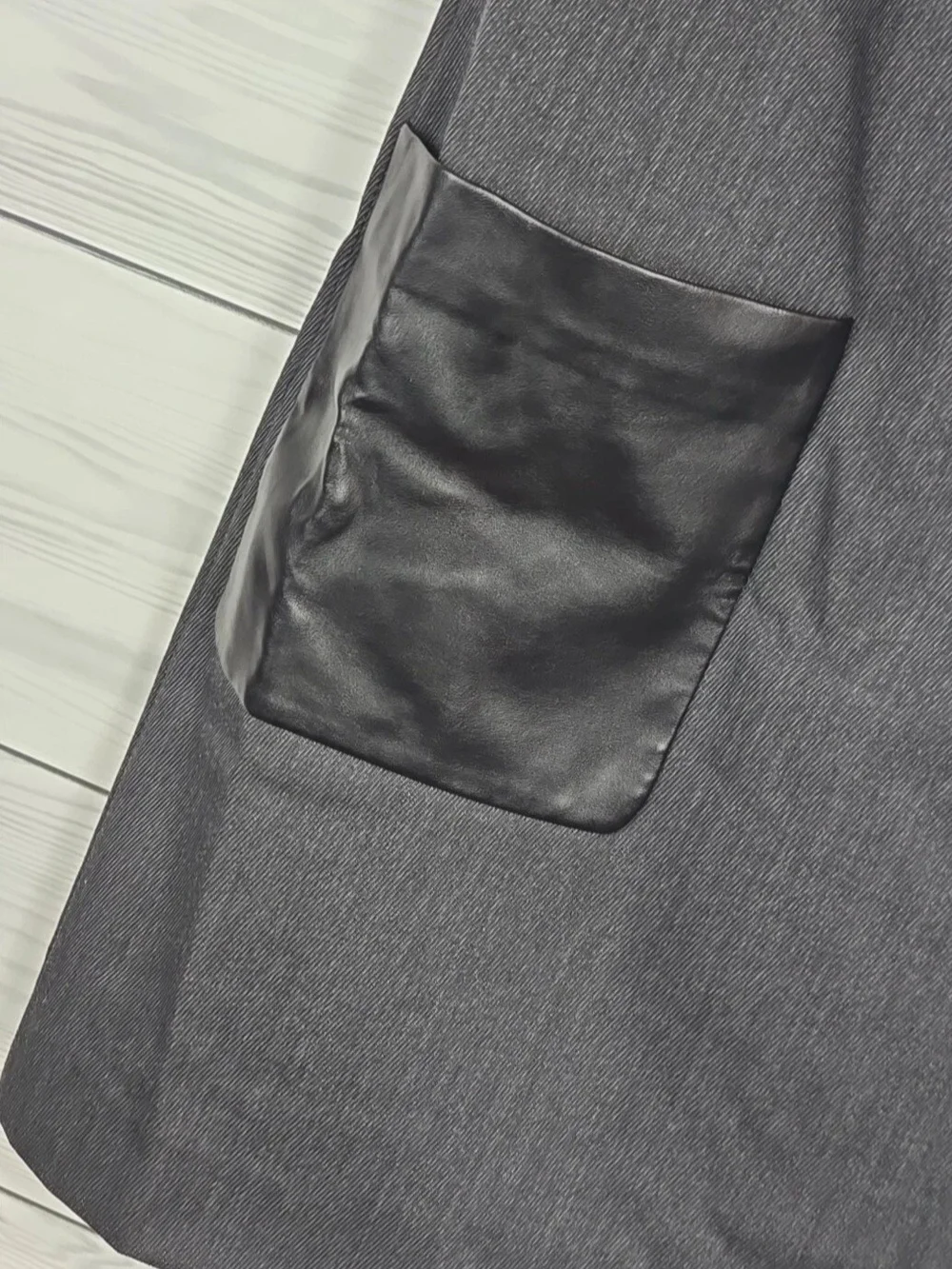 J. Crew Charcoal Gray Sleeveless Shift Dress with Black Faux Leather Pockets 4T